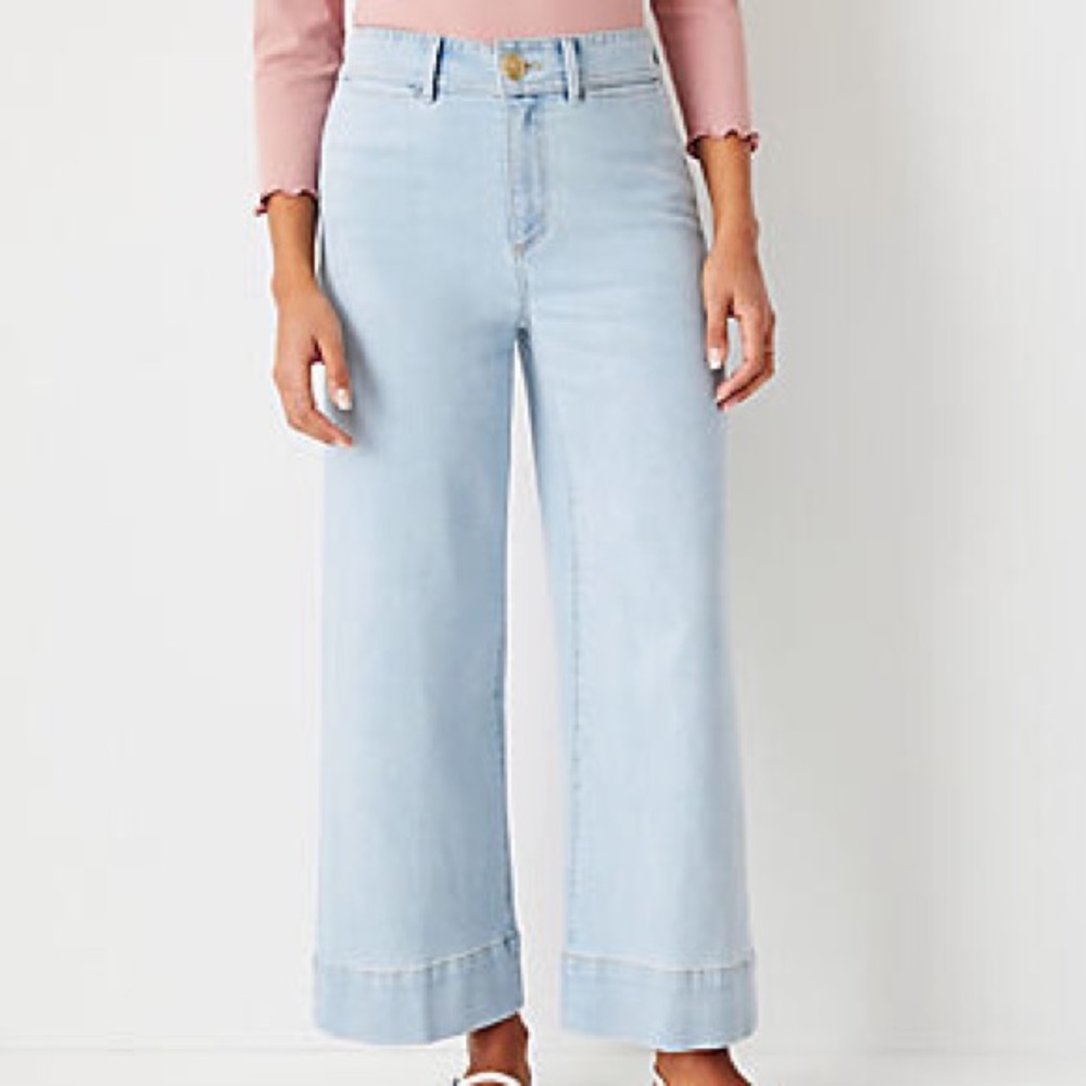 ANN TAYLOR: Petite Onseam Pocket High Rise Wide Leg Jeans